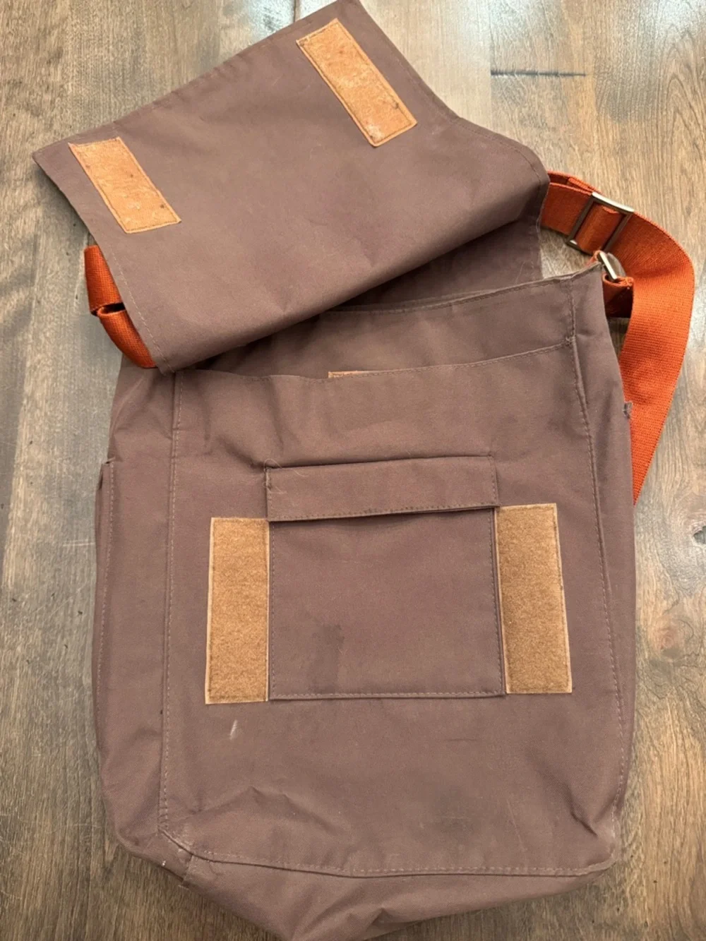 Milano Brown Canvas Messenger Bag with Orange Strap